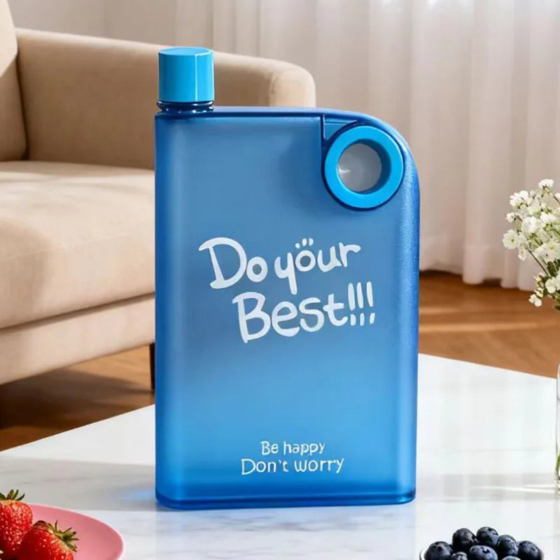 380MLPlastic Transparent Creative Water Bottle Buckle Carrying Cup Qme blue <500ml