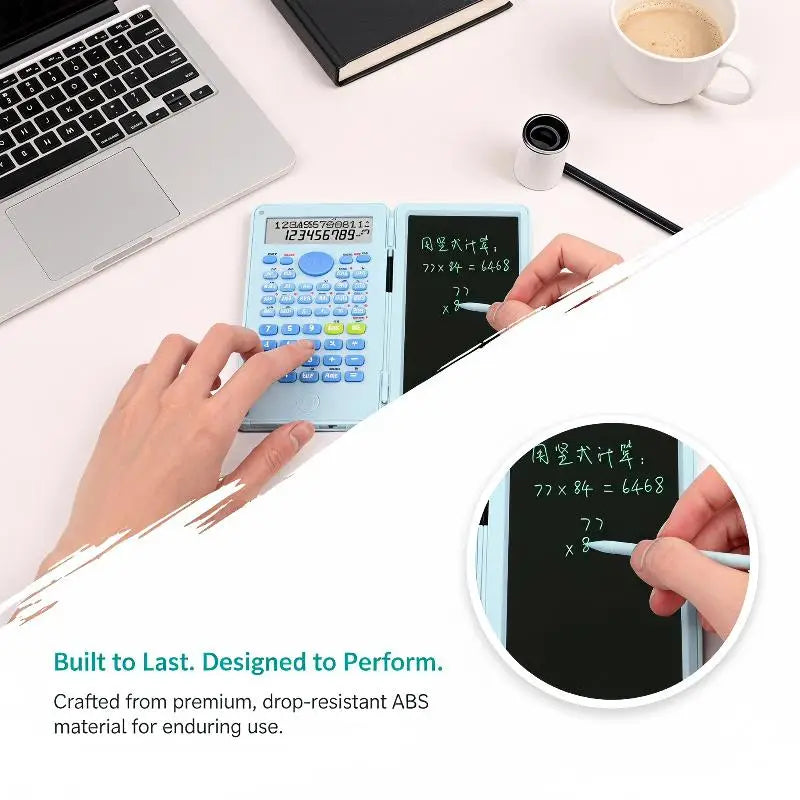 Scientific Calculator Foldable LCD Writing Tablet 12-Digit Clear Qme