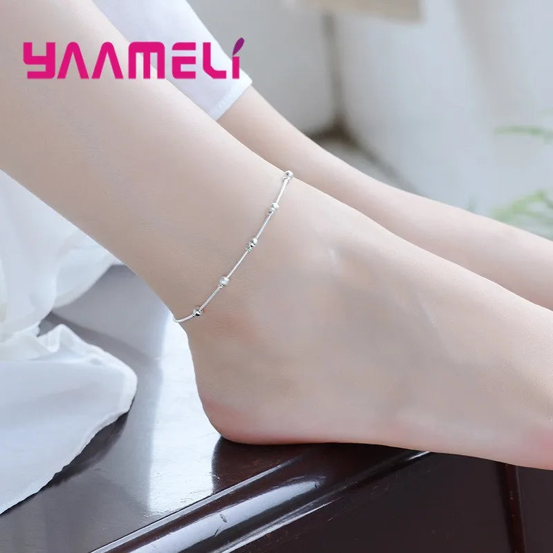 Trendy Women Foot Chains Adjustable Mujer Charm 925 Sterling Silver Color Anklets Bohemia Jewelry Summer Holiday Design Qme