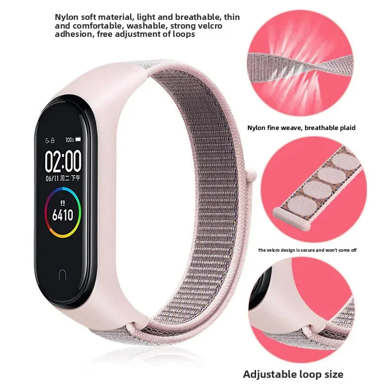 A Durable Nylon Loop Watch Strap with Freely Adjustable Velcro for Xiaomi Mi Band Fashionable Replacement Wrist Band Accessory Qme