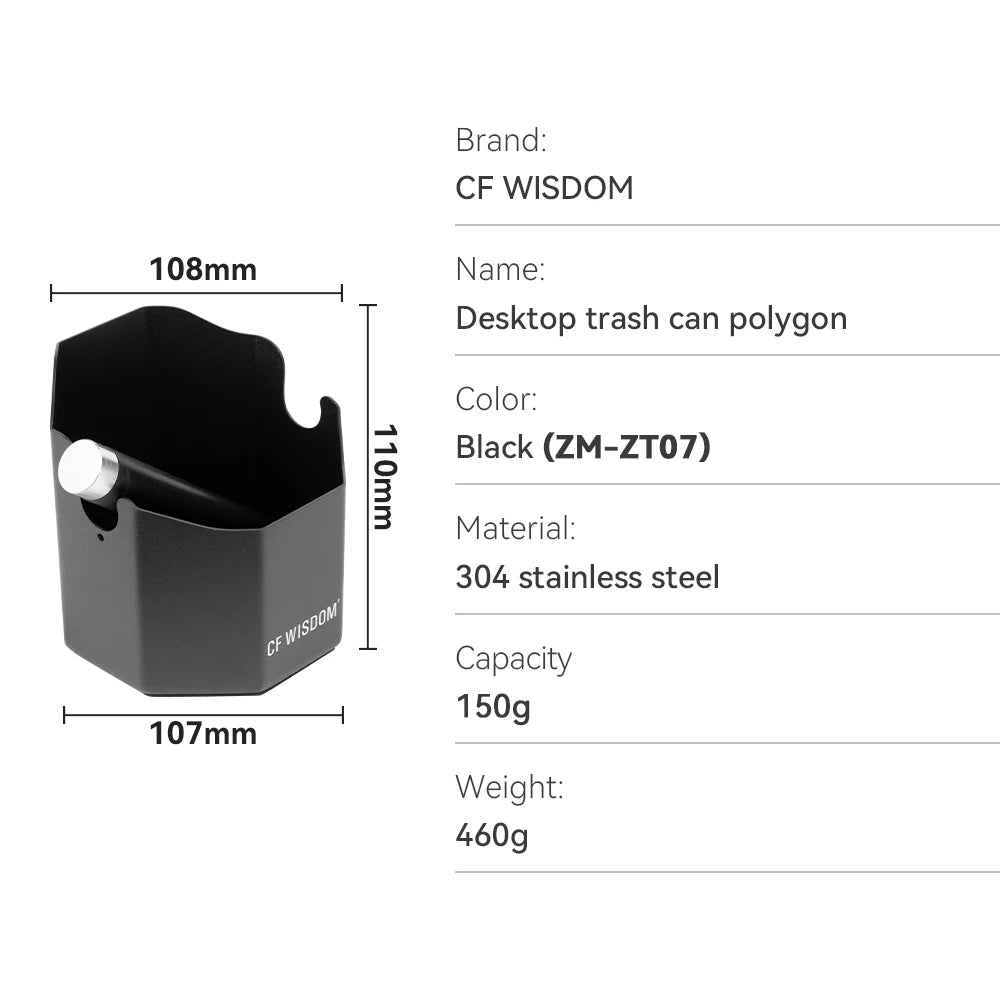 CF WISDOM Coffee Knock Box Espresso Grounds Bin Durable Anti-slip Qme ZM-ZT07