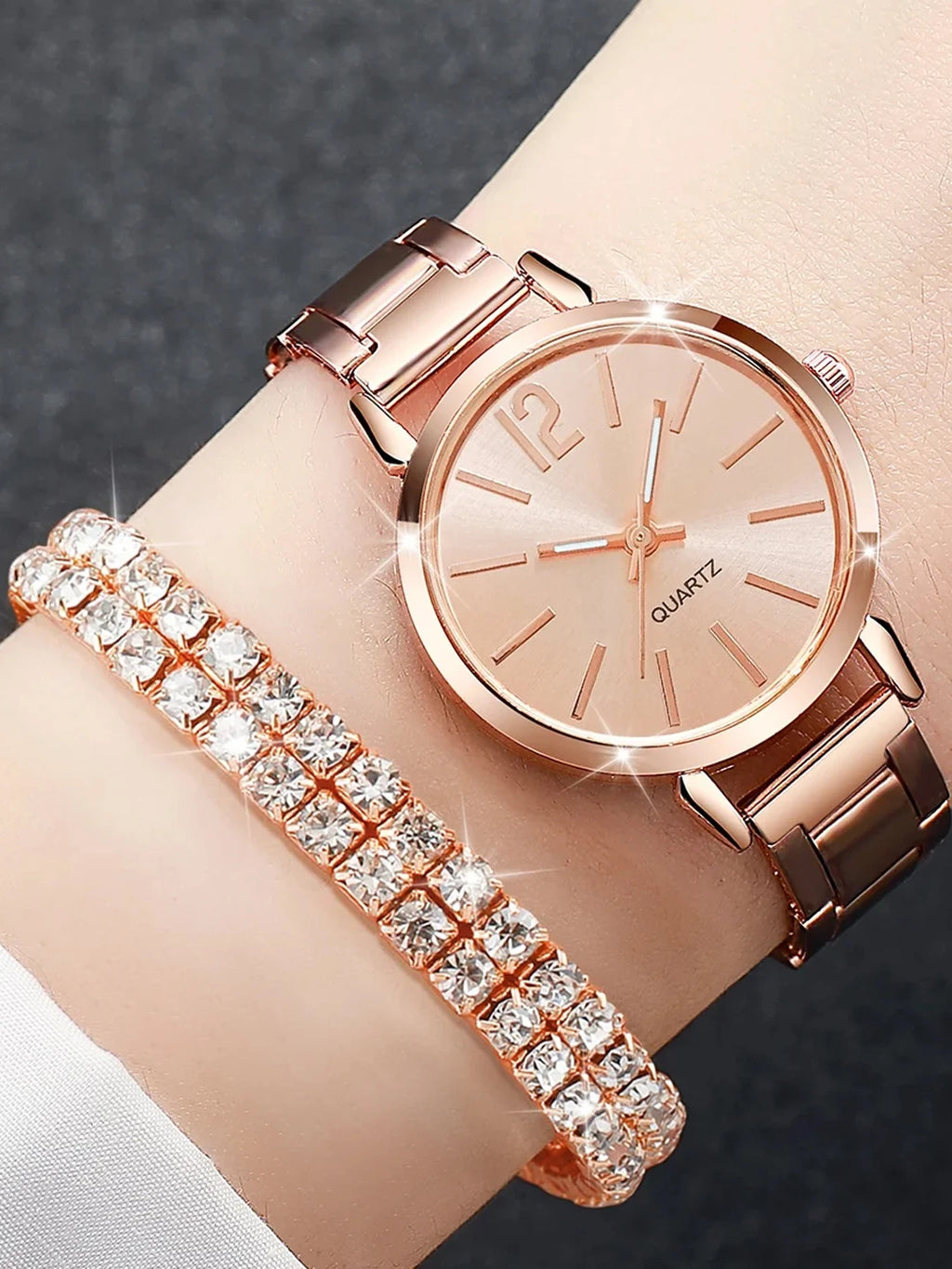 6-piece set of women's small dial quartz watch with simple and casual digital scale watch set Qme