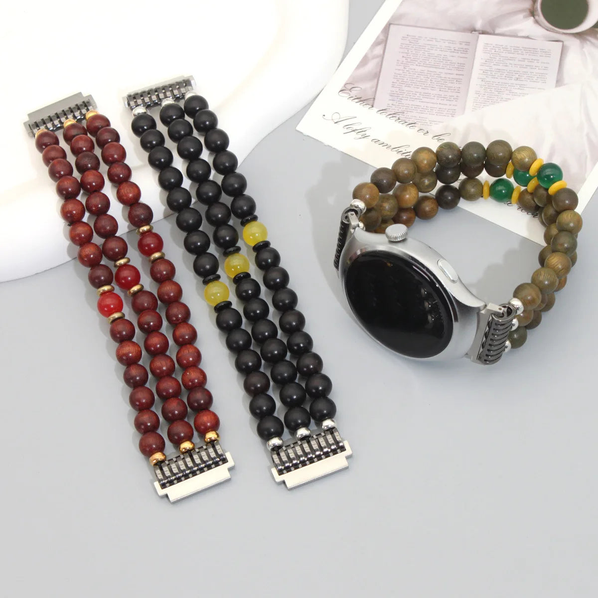 18mm Interface Premium Sandalwood Cinnabar Strap - Buddhist Beaded for Huawei Watch Qme