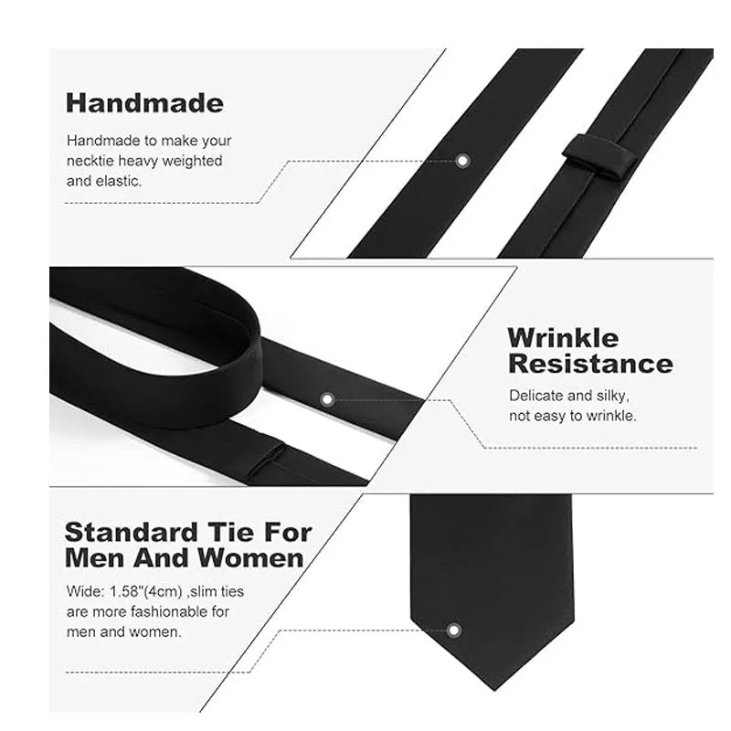 Skinny Ties Black Men Women Solid Pure Plain Formal Slim Long Wedding Qme