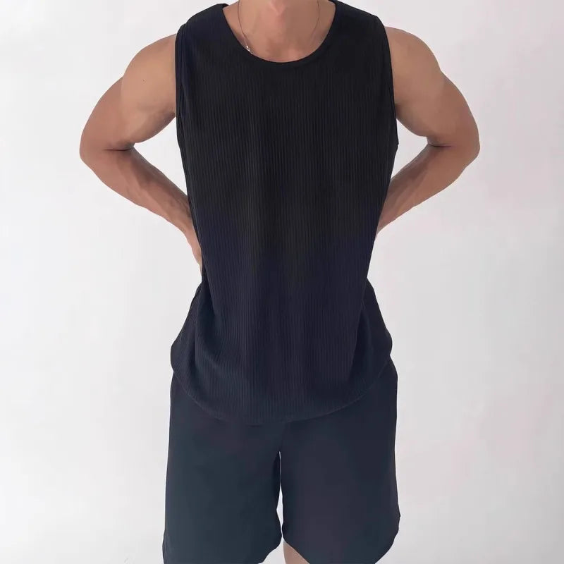 U-shaped Large Neckline Vest Men's Pleated Textured Loose Sleeveless Qme