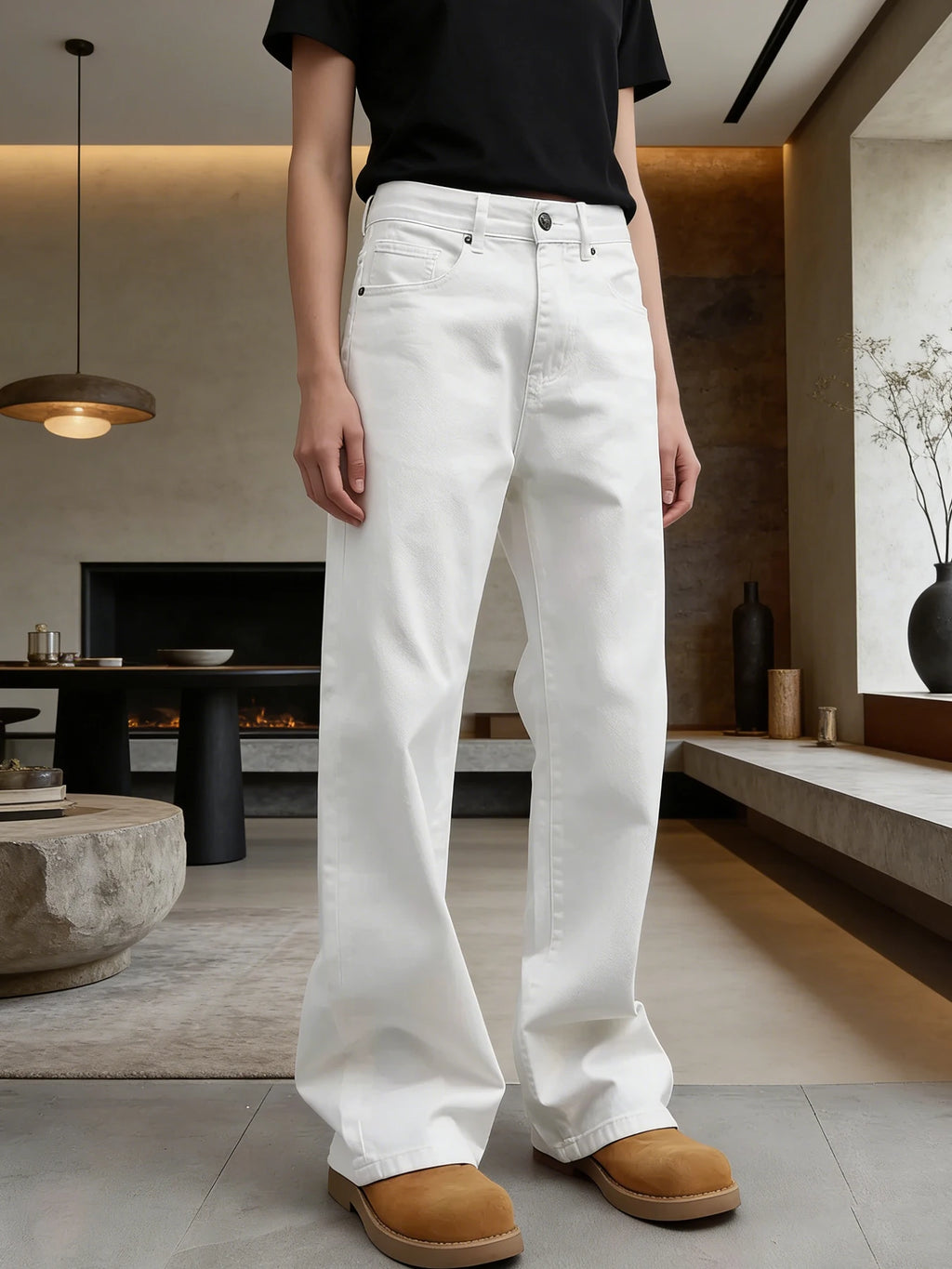 High-End Feeling Pure White Men's Jeans, Loose Wide-Leg Style That Flatters the Legs Qme