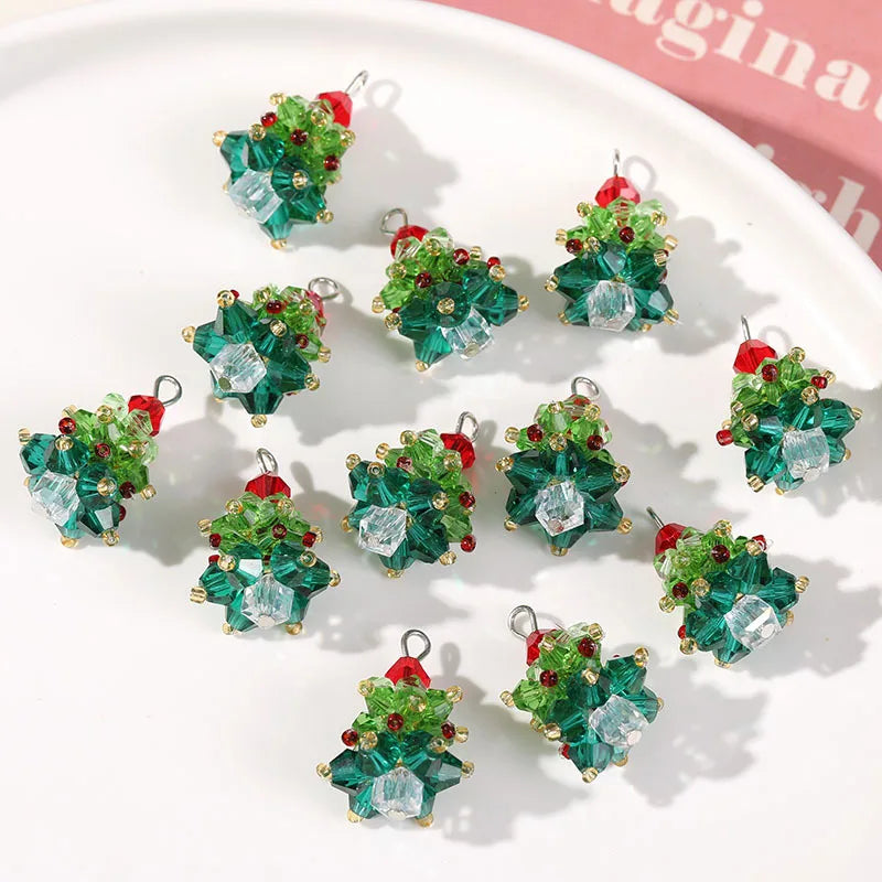 5Pcs 3D Beaded Christmas Tree Crystal Charms for DIY Crafts Christmas Keychain Bracelet Necklace Earring Jewelry Making Supplies Qme