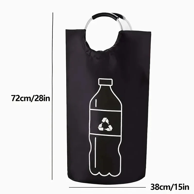 Foldable 82L Waste Recycling Basket Aluminum Carry Handle Large Empty Bottle Storage Bag For Kitchen Laundry Space Organizing Qme Black-A 1PCS