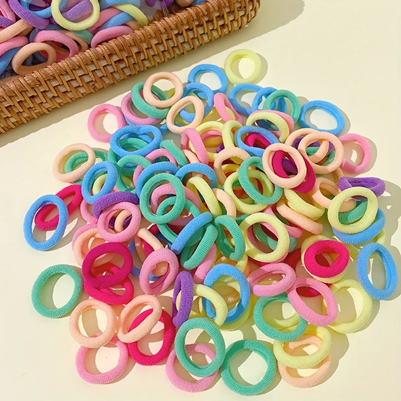 100Pcs Colorful Basic Nylon Ealstic Hair Ties For Girls Ponytail Hold Scrunchie Rubber Band Kid Fashion Hair Accessories Qme