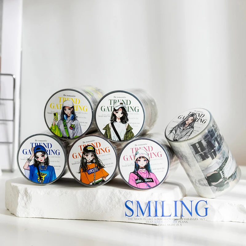 Trendy Character Outfit Washi Tape & Stickers | Scrapbook & Collage Decorations, Perfect for Gifts & Art Collections Qme