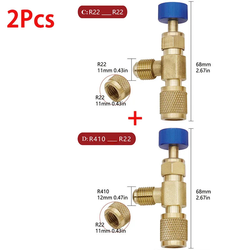 2/4Pcs Refrigerant Charging Valve, R12 R410 Safety Adapter Flow Control Ball Valve For Air Conditioner Manifold Qme Type C and D-2Pcs