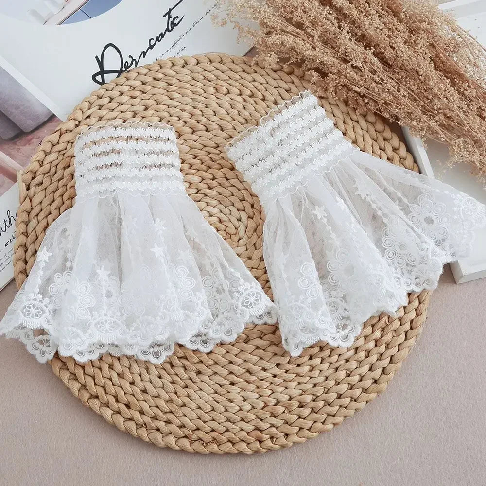 1Pair Detachable Cuffs Lace Flower Mesh Fake Flared Sleeves Double Qme