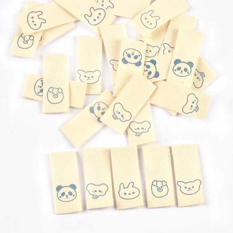 50pcs Elephant/Panda/Piggy Cartoon Labels For Kids Clothing Sewing Accessories DIY Hats Bags Crafts Supplies Cotton Woven Tags Qme