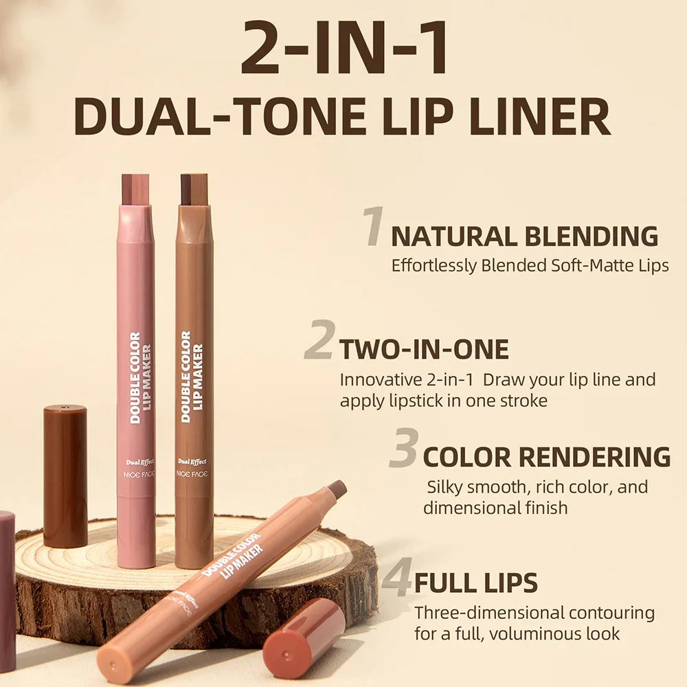 Two-color Lip Liner Pen Smooth Long Lasting Non Stick Cup Matte Lip Pencil, Easy To Color Smudge-Proof Plumping Lip Makeup Qme