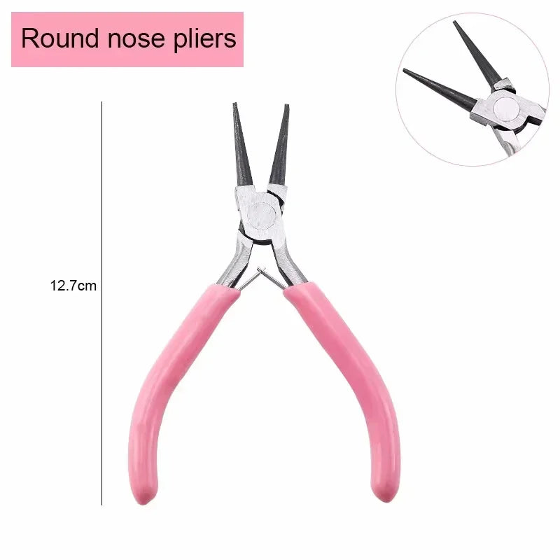 Cute Pink Color Handle Anti-slip Splicing and Fixing Jewelry Pliers Tools & Equipment Kit for DIY Jewelery Making Needlework Qme Round nose pliers