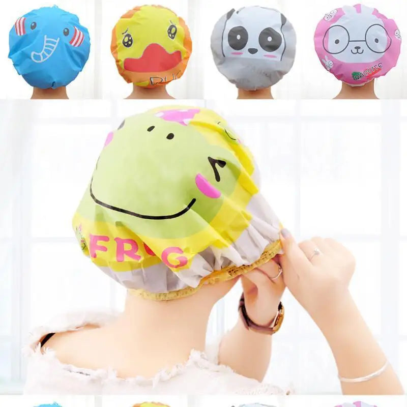 4Pcs/lot Random Style Lovely Cartoon Women Shower Caps Colorful Bath Shower Hair Cover Adults Waterproof Bathing Cap Animal Qme