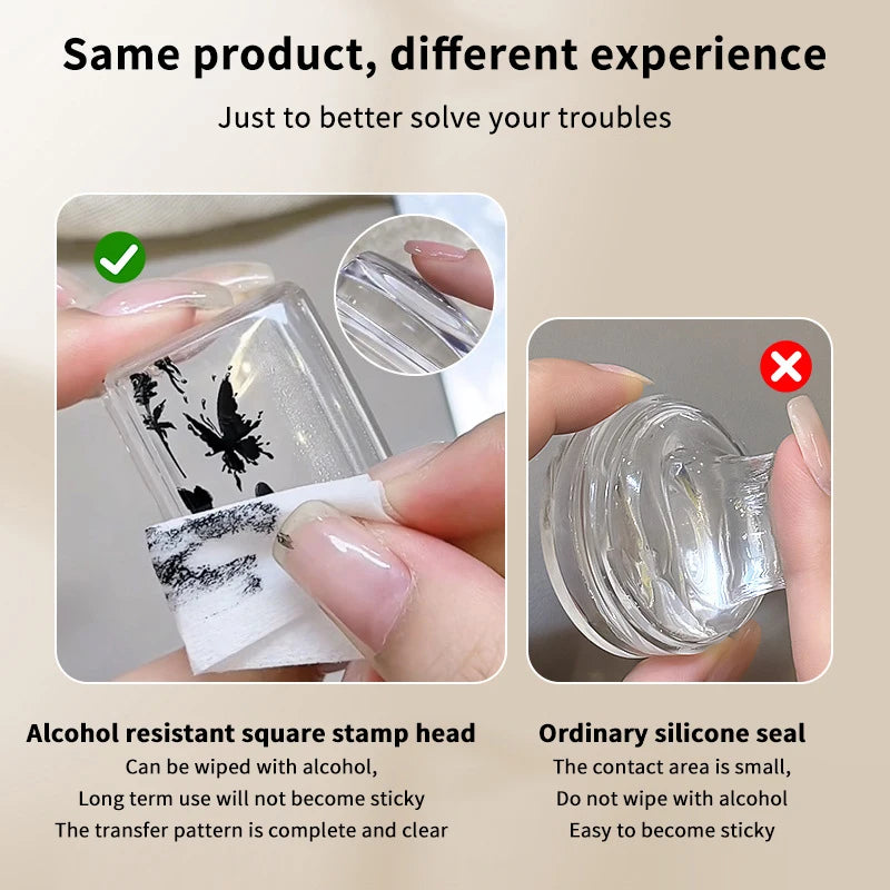 Transparent Rectangle Nail Art Stamper Scraper Silicone Head Transfer Qme