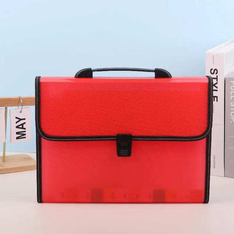 Large Capacity Waterproof File Transparent Folder Press Button Qme Red