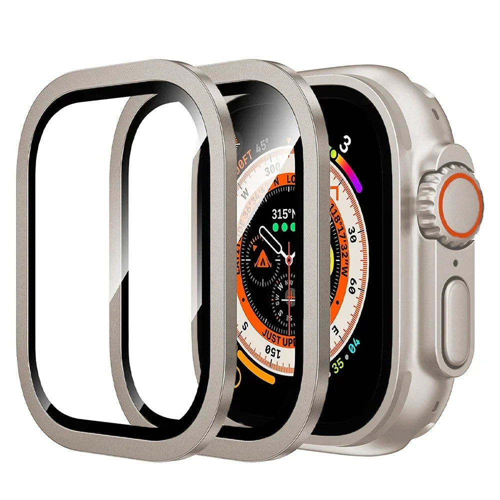 2PCS Tempered Glass For Apple Watch Ultra 49mm Screen Protector Anti-Scratch HD Metal Bumper Full Film for IWatch Ultra 49mm Qme 2PCS Titanium Gold Ultra 1 2 49MM