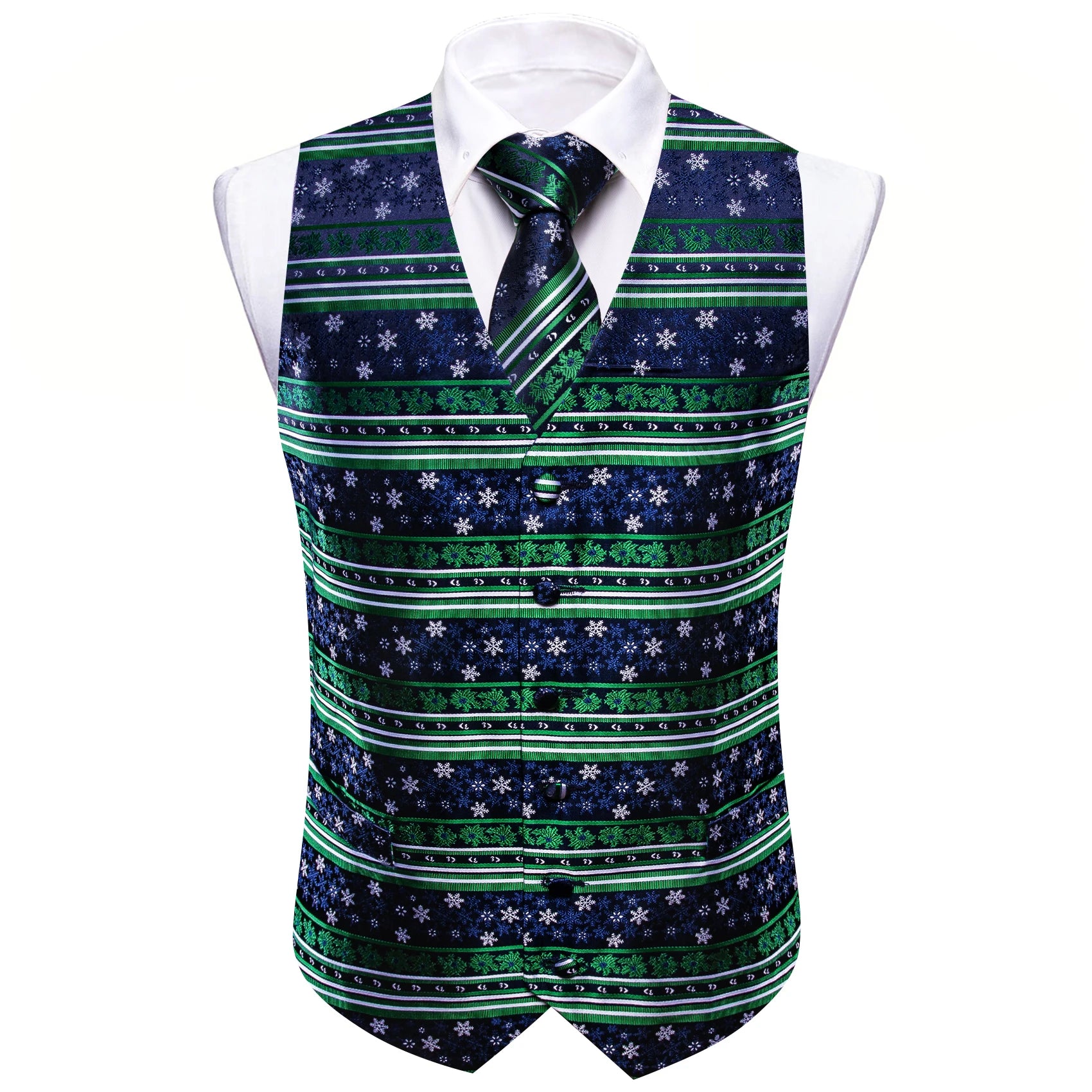 Christmas Colorful Men Vest Tie Pocket Square Cufflinks Set 4 Pieces Xmas Wedding Party Suit Accessories Gifts for Dad Boyfriend Qme BW-MJTZ0059 S