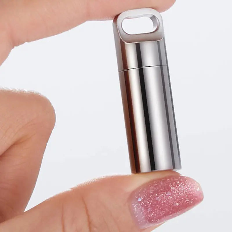 Mini Stainless Steel Sealed Capsule Waterproof Pill Box Camping Qme
