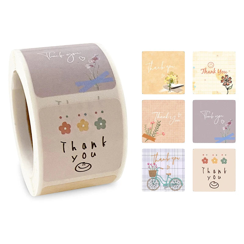 Cute Cartoon Floral Thank You Stickers Holiday Birthday Wedding Party Qme