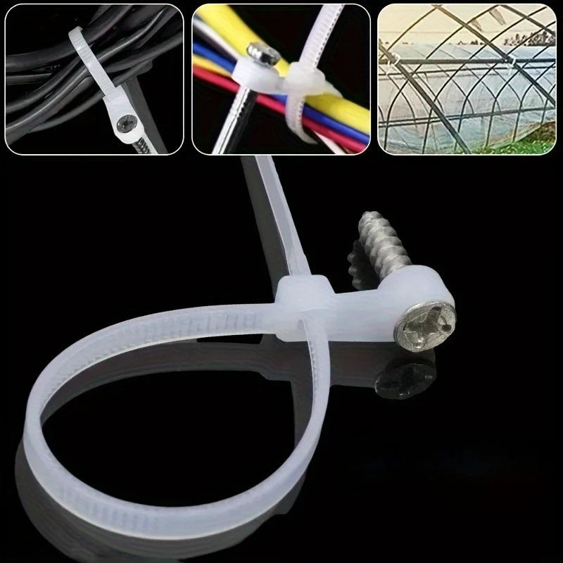 Screw hole zip ties, multi-purpose heavy-duty adjustable self-locking zip ties, organizer straps DIY fastening rings Qme