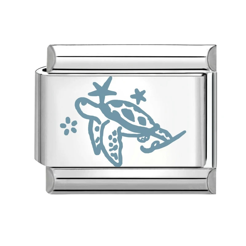 Cartoon Cute Blue Fishs Dolphin Laser Engraving Italian Charm Links Stainless Steel Fit 9mm Bracelet Men Women DIY Making Gifts Qme Style 13