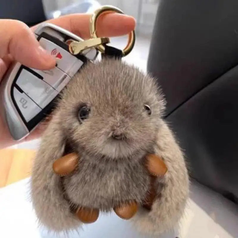 Plush Rabbit Keychain Fluffy White Soft Charm Mini Pendant Decorative Accessory for Women Travel Bag Decoration Qme Gray