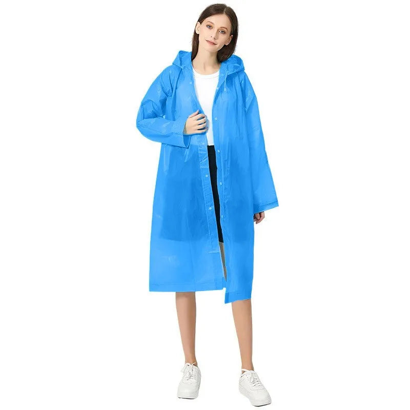 Adult Solid Color Button Raincoat with Hooded Waterproof Windproof Eva Thickened Whole Body One-piece Raincoat Home Essential Qme