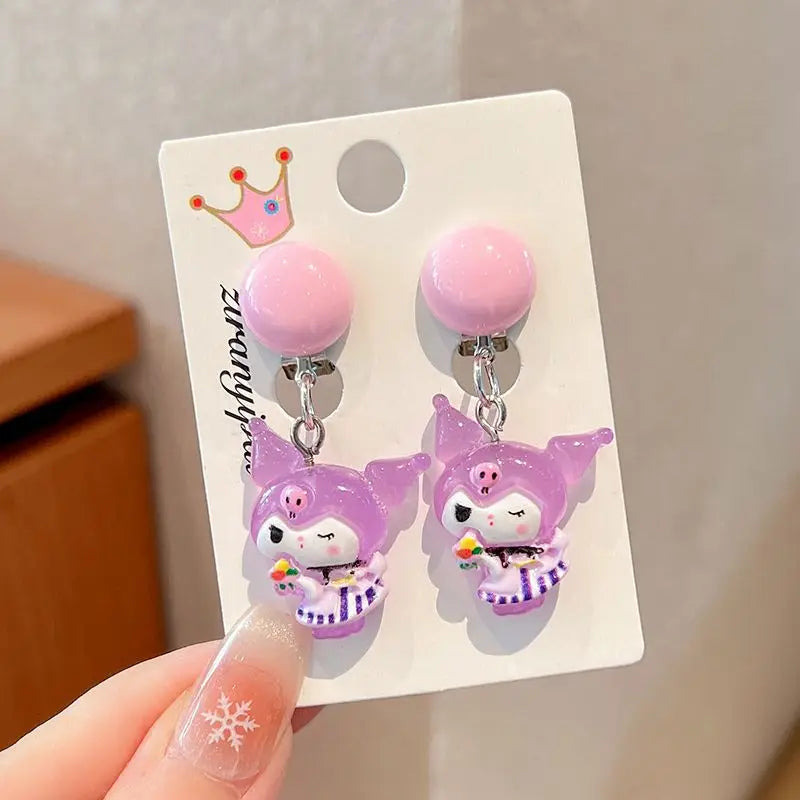 Hello Kitty Kuromi Cartoon Ear Clips Discomfort-free Fake Earrings Qme 17