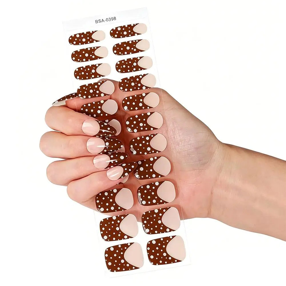 Semi Cured Gel Nail Strips Red Polka Dots Wraps Women UV Light Qme B