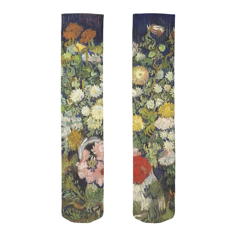 Van Gogh Mural World Famous Painting Sunflower Stockings Women Qme style9