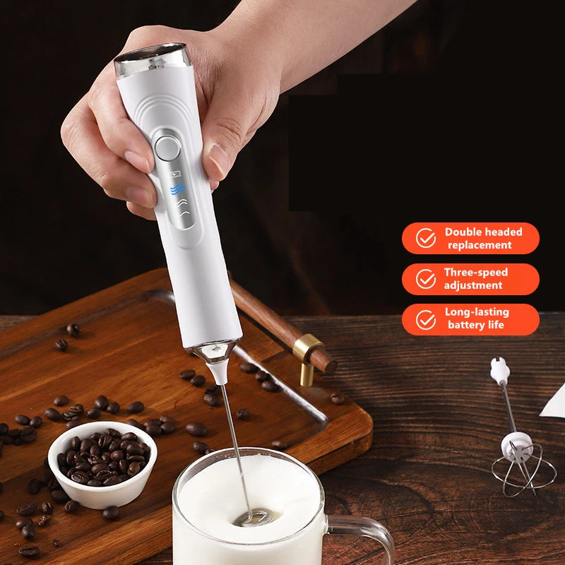 Electric Milk Frother Foamer + Egg Beater Wireless Type-C Charging 3 Speeds Mini Handheld Foam Maker Coffee Whisk Cooking Tools Qme