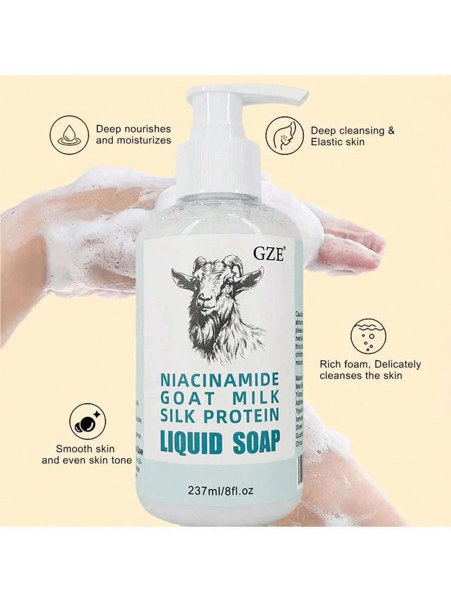 GZE Niacinamide Goat Milk Silk Protein Liquid Soap Moisturizing Gentle Deep Cleansing pH-Balanced Skin Texture Improvement Qme