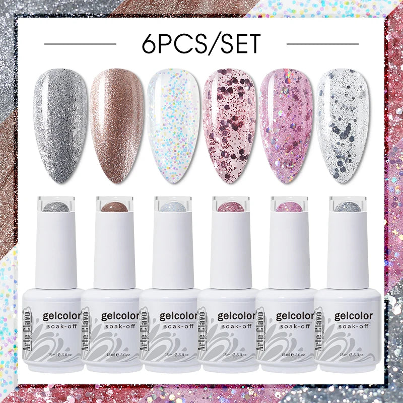 Arte Clavo Glitter Semi Permanent Nail Art LED UV Gel Polish Sparkly