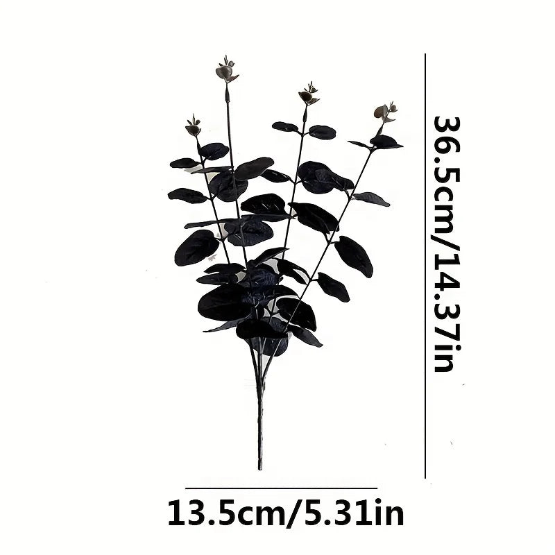 3 Black Leaf Simulated Leaves Single Branch 4 Forks Eucalyptus Qme