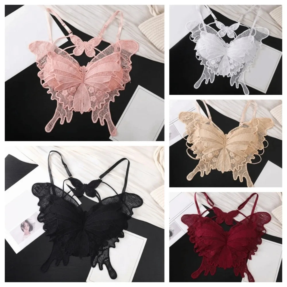 Sweet Backless Butterfly Bras Slim Fit Padded Lace Camisole Flower Qme