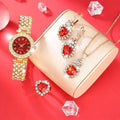 5pcs/set Luxury Ladies' High-End Diamond-Encrusted Steel Chain Watch with Fashionable Small Dial Qme Bronze No