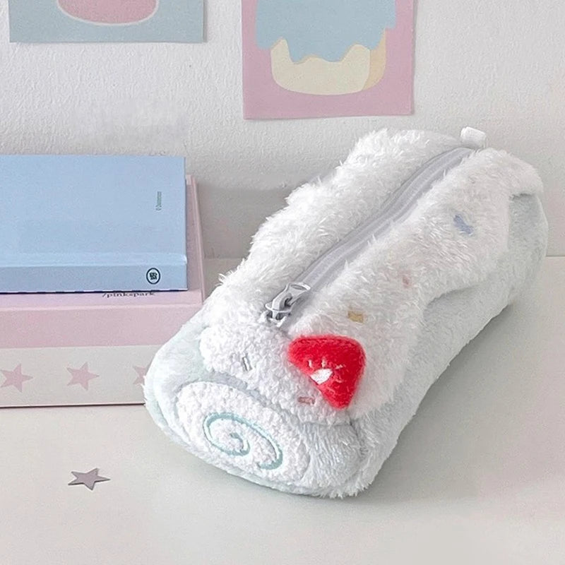 Cute Cake Cosmetics Bag Swiss Roll Plush Pencil Case Kawaii Large Qme