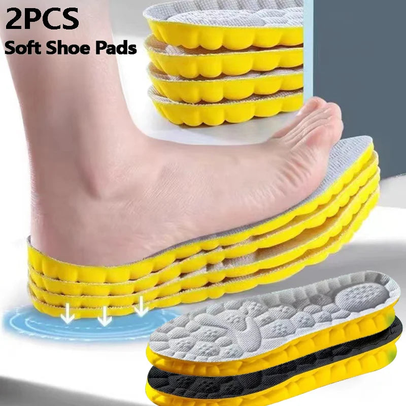 2pcs High Elastic Massage Sport Insoles Soft Soft Shoe Pads Breathable Deodorant Shock Absorption PU Cushion Arch Support Soles Qme