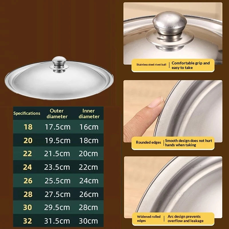 10- Stainless Steel Round Pot Lid Universal Replacement Frying Pan Qme