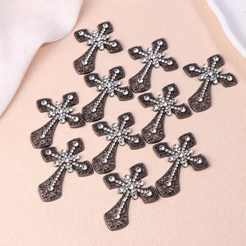 2/10Pcs Vintage Cross Crystal Center Flatback Rhinestone Decorative Accessories For Diy Brooch Craft Making Qme 10pcs Black