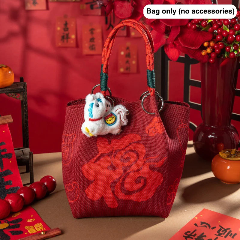 New 2026 Horse Year Cartoon Mascot Pony Knitted Bucket Bag For Women Fashion Large Capacity Portable Handbag New Year Gift Qme