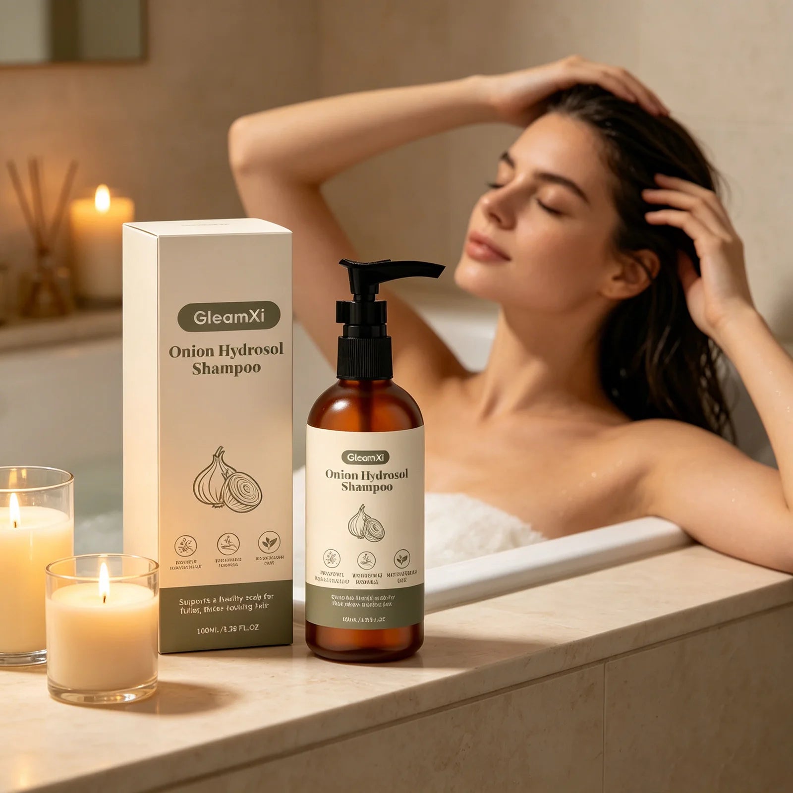 Gleamxi Onion Shampoo Lasting Moisturizing Frizz Damaged Hairs Repair Qme