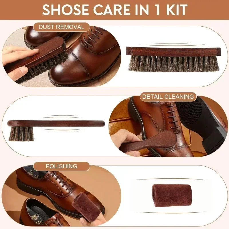 Horsehair Shine Shoes Brush Cleaning Leather Boots Care Brushes Suede Qme