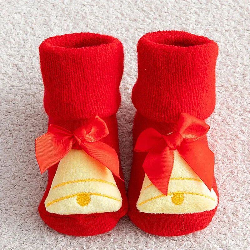 Kids Children's Socks for Girls Boys Non-slip Print Cotton Toddler Baby Christmas Socks for Newborns Infant Short Socks Clothing Qme small bell 0-1T