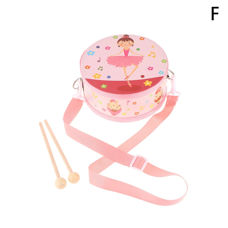 Kids Percussion Drum Wood Toy Carry Strap Music Instrument Teaching Qme F