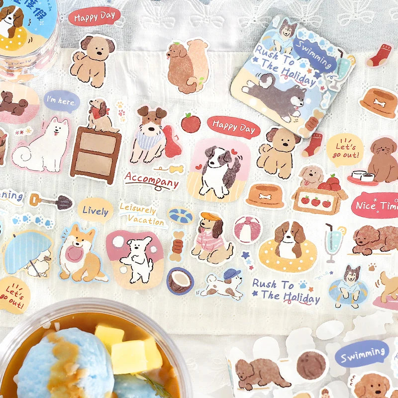 TIANZI 50mm X 3m Pet & Coffee Themed PET Adhesive Tape for DIY Decorative Scrapbooking Collage Stationery Journaling And Masking Qme