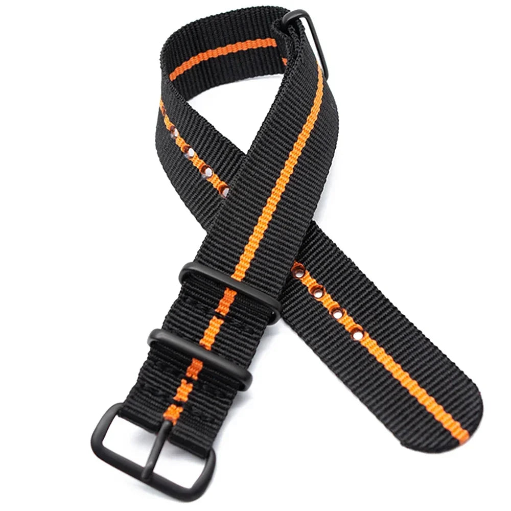 Sports Watch Band Nylon Strap Stainless Steel Black Frosted Buckle